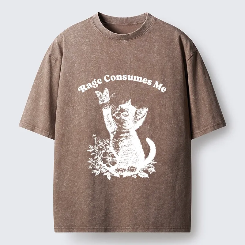 Tokyo-Tiger Rage Consumes Me Kitten Meme Washed T-Shirt