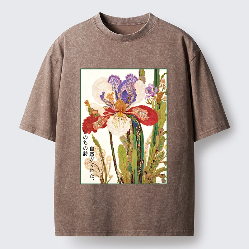 Tokyo-Tiger Vintage Japanese Flower Painting Washed T-Shirt