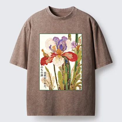 Tokyo-Tiger Vintage Japanese Flower Painting Washed T-Shirt