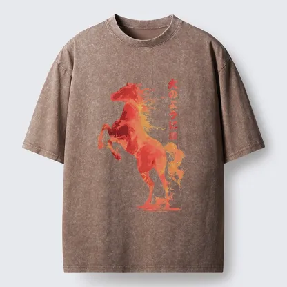 Tokyo-Tiger Fire Horse Japanese Art Washed T-Shirt
