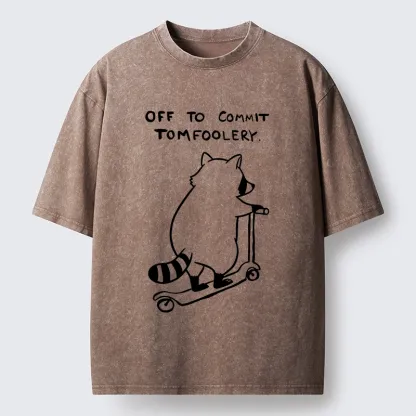 Tokyo-Tiger Scooter Raccoon Funny Meme Washed T-Shirt