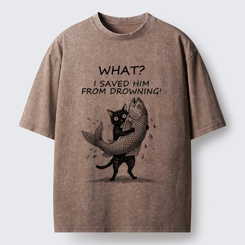 Tokyo-Tiger Cat Claims Fish Saving Meme Washed T-Shirt