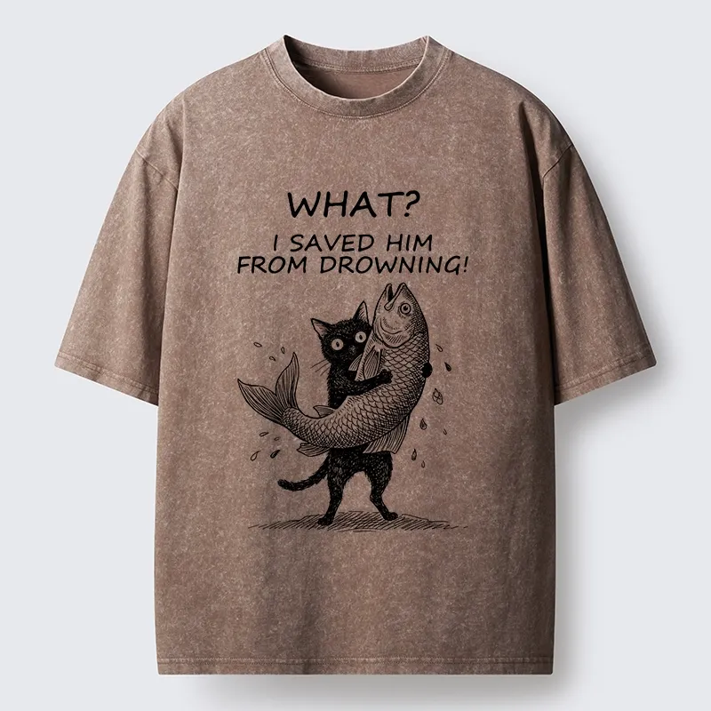 Tokyo-Tiger Cat Claims Fish Saving Meme Washed T-Shirt