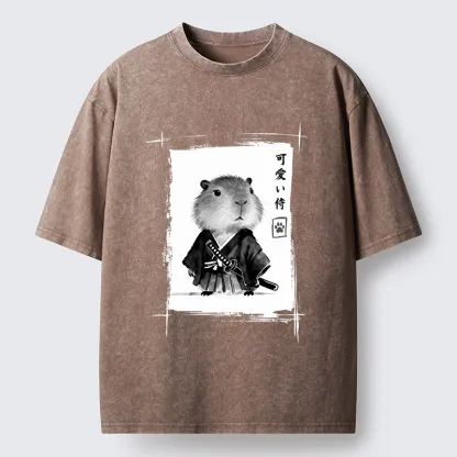 Tokyo-Tiger Cute Samurai Capybara Meme Washed T-Shirt