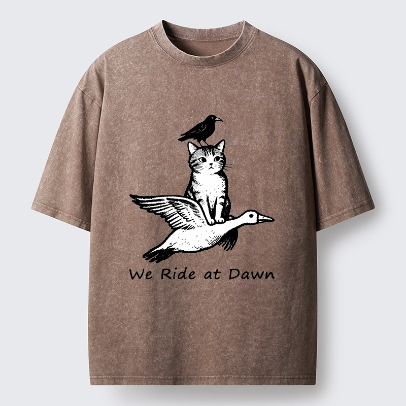 Tokyo-Tiger Funny We Ride At Dawn Washed T-Shirt