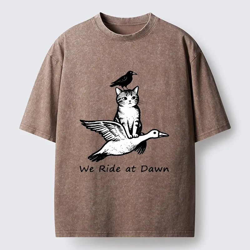 Tokyo-Tiger Funny We Ride At Dawn Washed T-Shirt