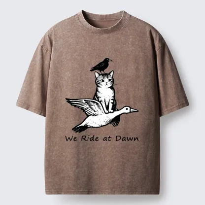 Tokyo-Tiger Funny We Ride At Dawn Washed T-Shirt