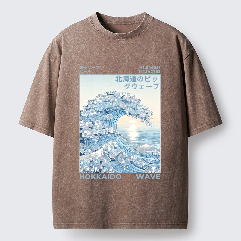 Tokyo-Tiger Crystal Great Wave Art Washed T-Shirt