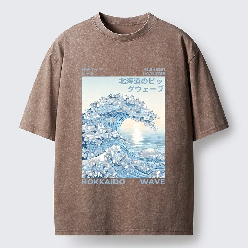 Tokyo-Tiger Crystal Great Wave Art Washed T-Shirt