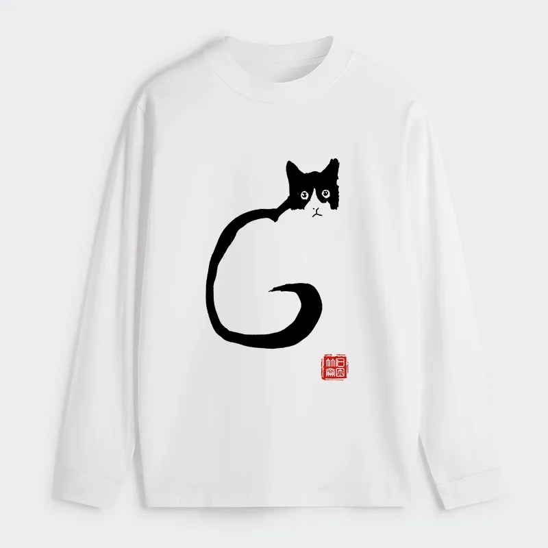 Tokyo-Tiger Calm Cat In Simple Lines Long Sleeve T-Shirt