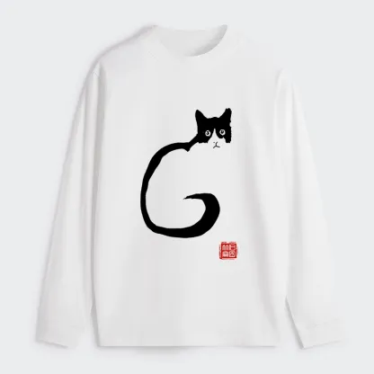 Tokyo-Tiger Calm Cat In Simple Lines Long Sleeve T-Shirt