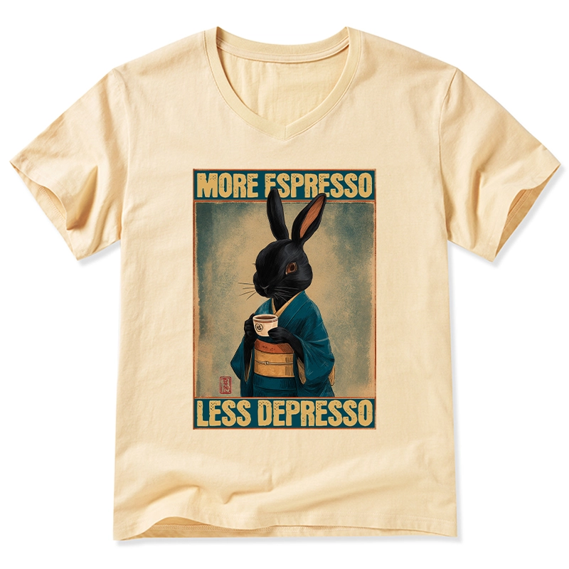 Tokyo-Tiger More Espresso Less Depresso Rabbit V-Neck Classic T-Shirt