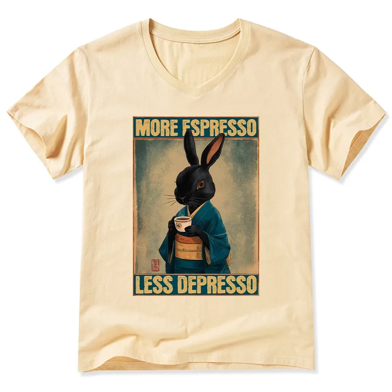 Tokyo-Tiger More Espresso Less Depresso Rabbit V-Neck Classic T-Shirt