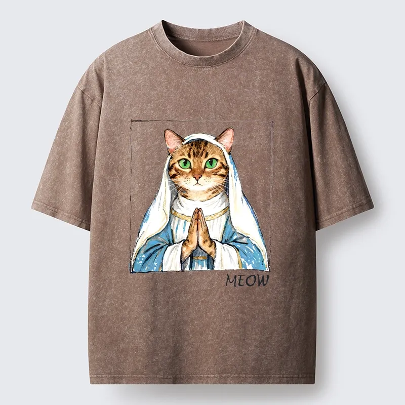 Tokyo-Tiger Holy Meme Cat Praying Washed T-Shirt