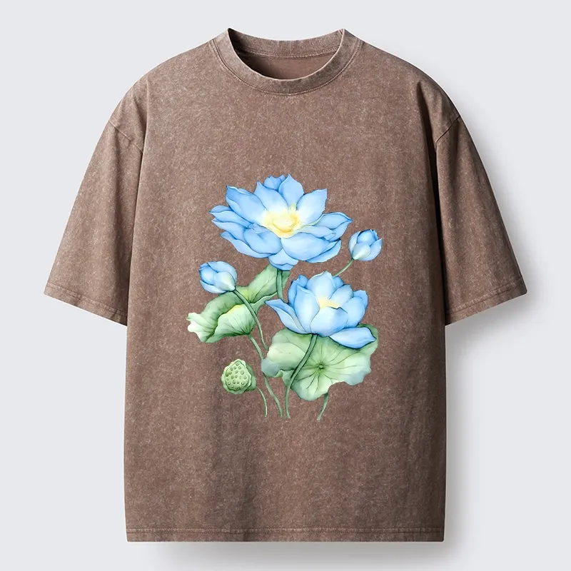 Tokyo-Tiger Calm Blue Water Lily Vibes Washed T-Shirt