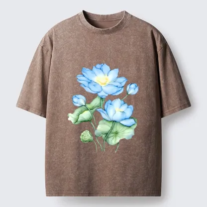 Tokyo-Tiger Calm Blue Water Lily Vibes Washed T-Shirt