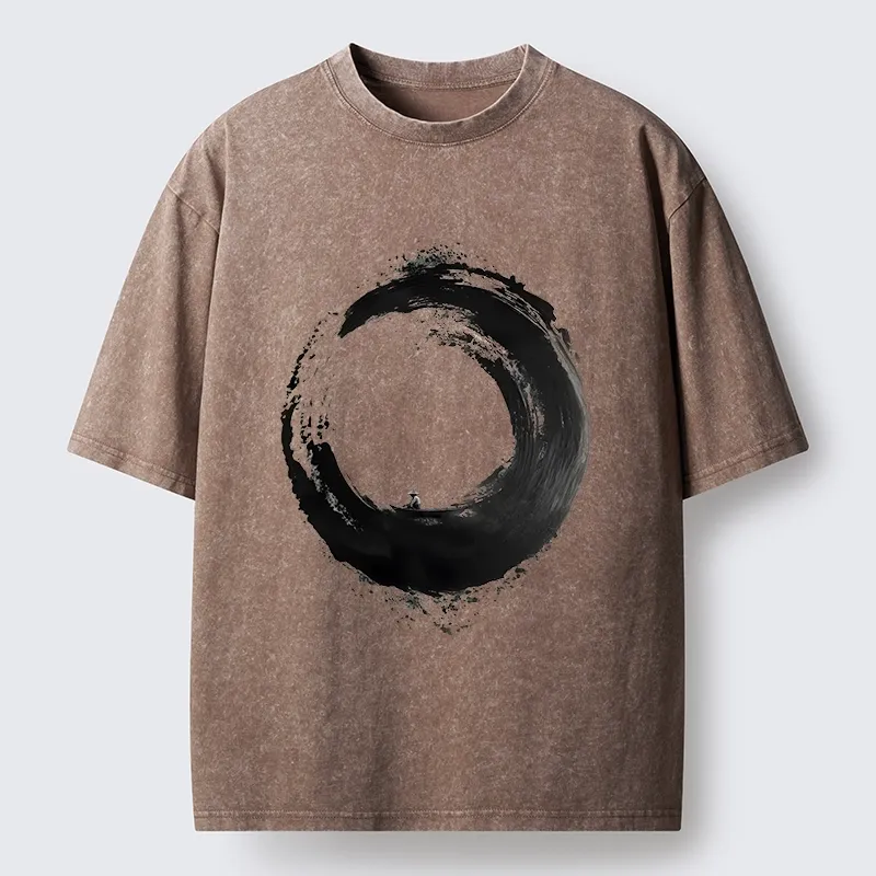 Tokyo-Tiger Zen Boat Man In Ink Circle Washed T-Shirt
