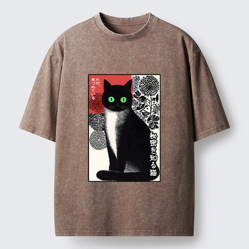 Tokyo-Tiger Japanese Style Secret Cat Meme Washed T-Shirt