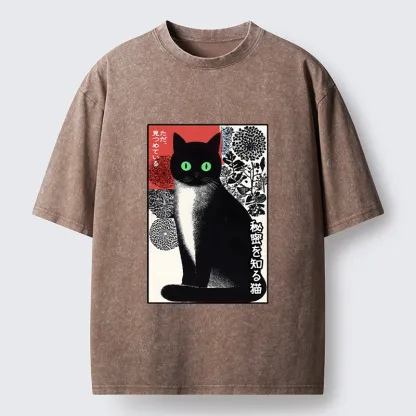 Tokyo-Tiger Japanese Style Secret Cat Meme Washed T-Shirt