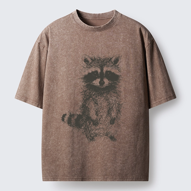 Tokyo-Tiger Messy Line Art Raccoon Meme Washed T-Shirt