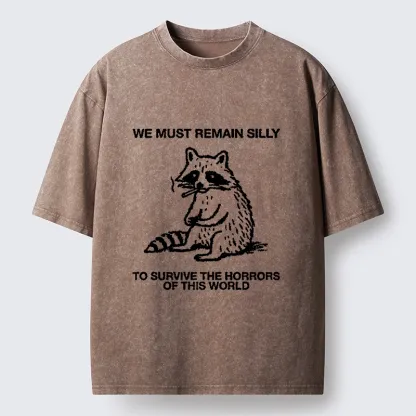 Tokyo-Tiger Silly Raccoon Survive World Meme Washed T-Shirt