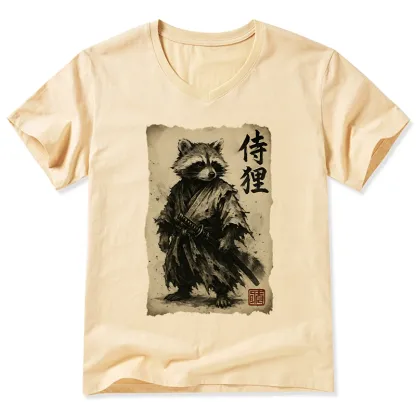Tokyo-Tiger Retro Raccoon Samurai V-Neck Classic T-Shirt