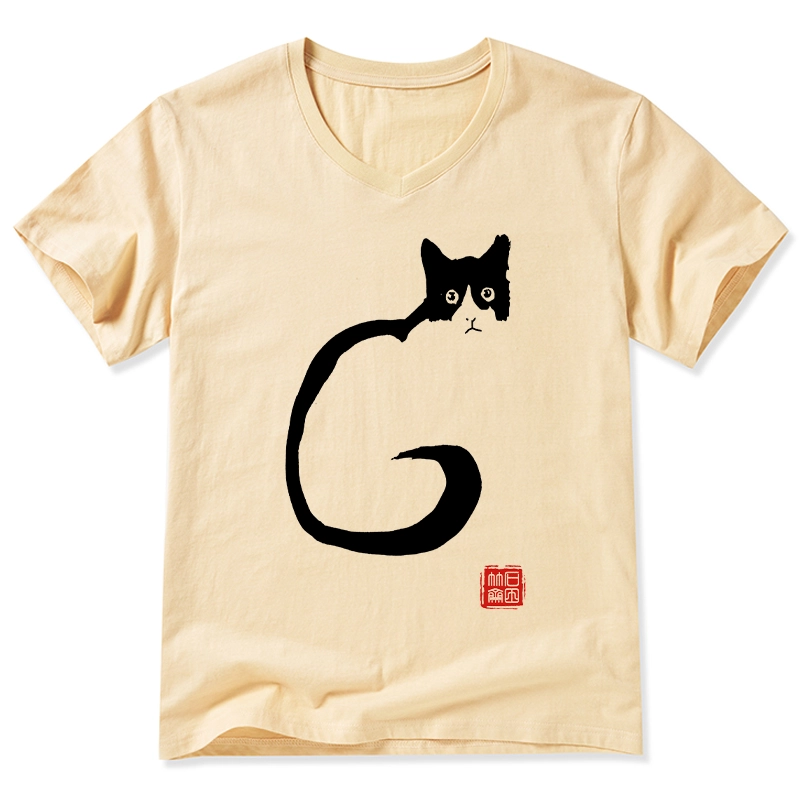 Tokyo-Tiger Calm Cat In Simple Lines V-Neck Classic T-Shirt