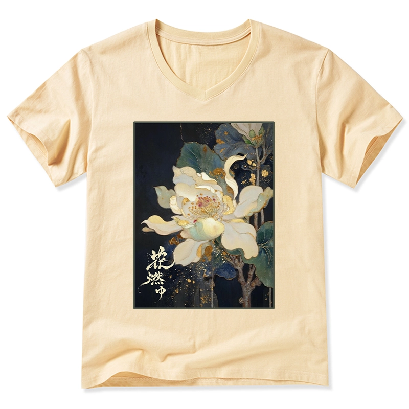 Tokyo-Tiger Lotus Adorned With Golden Specks V-Neck Classic T-Shirt
