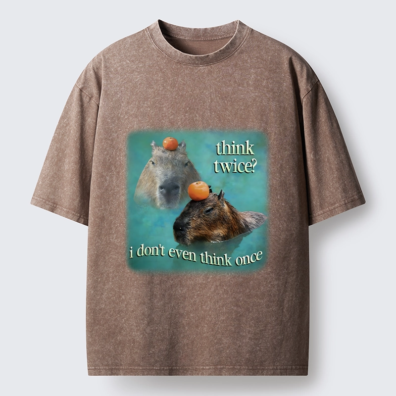 Tokyo-Tiger Capybara Think Twice Funny Meme Washed T-Shirt