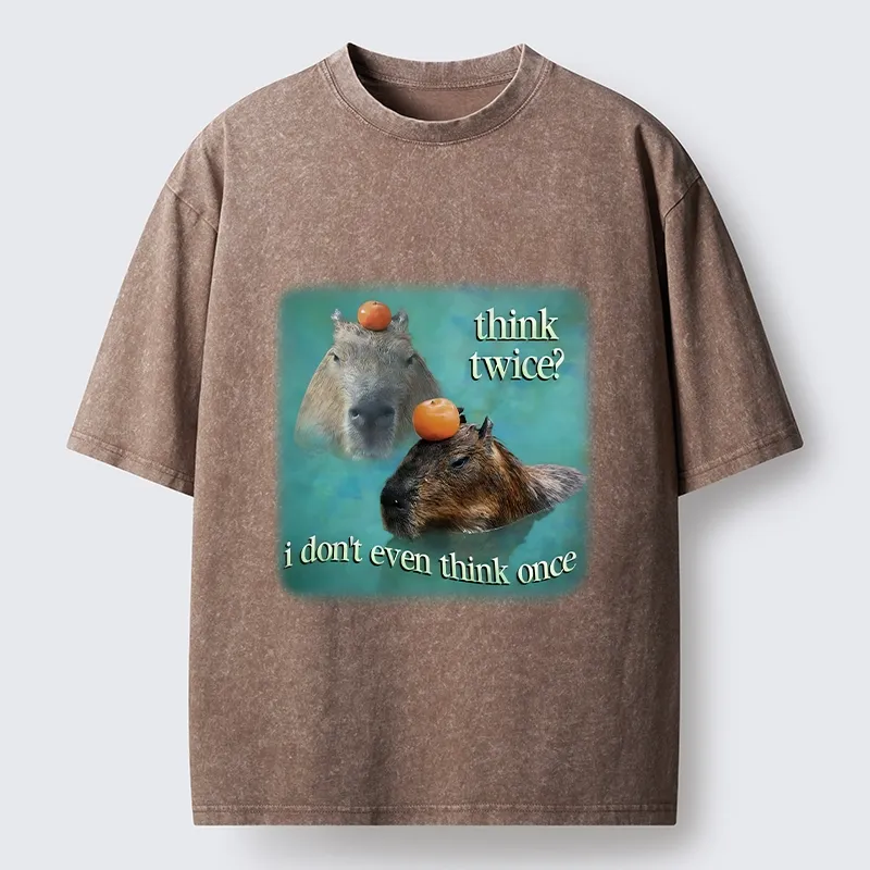 Tokyo-Tiger Capybara Think Twice Funny Meme Washed T-Shirt