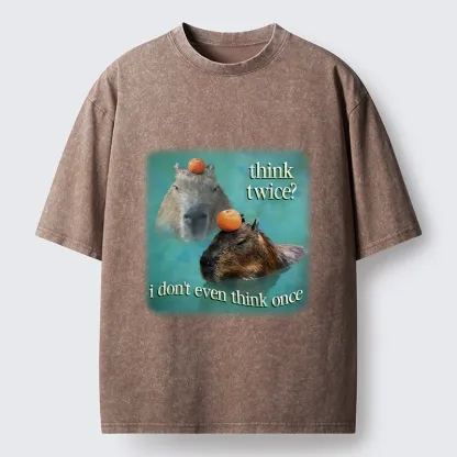 Tokyo-Tiger Capybara Think Twice Funny Meme Washed T-Shirt