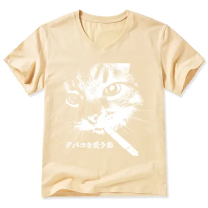 Tokyo-Tiger Retro Cat Smoking V-Neck Classic T-Shirt