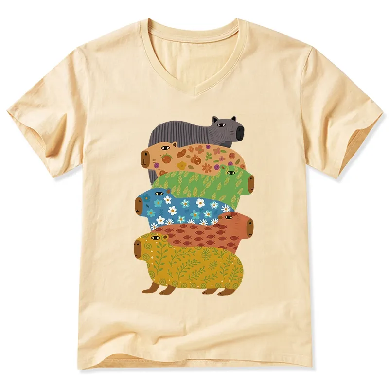 Tokyo-Tiger Colorful Capybaras V-Neck Classic T-Shirt