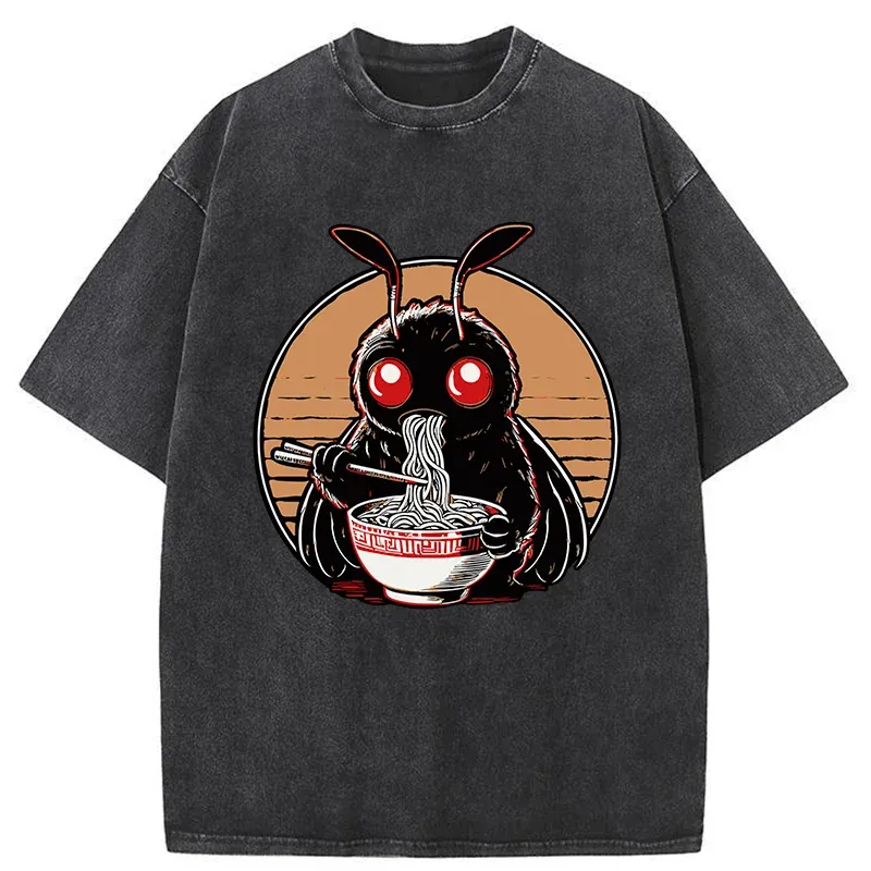 Tokyo-Tiger Mothman Eats Japanese Ramen Washed T-Shirt