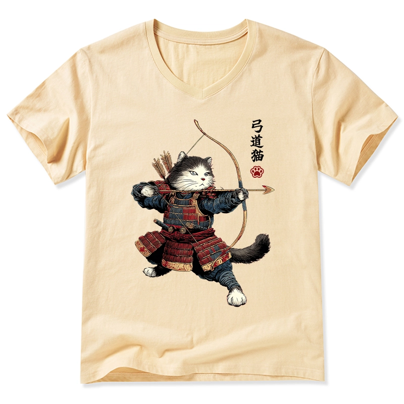 Tokyo-Tiger Kyudo Samurai Cat V-Neck Classic T-Shirt
