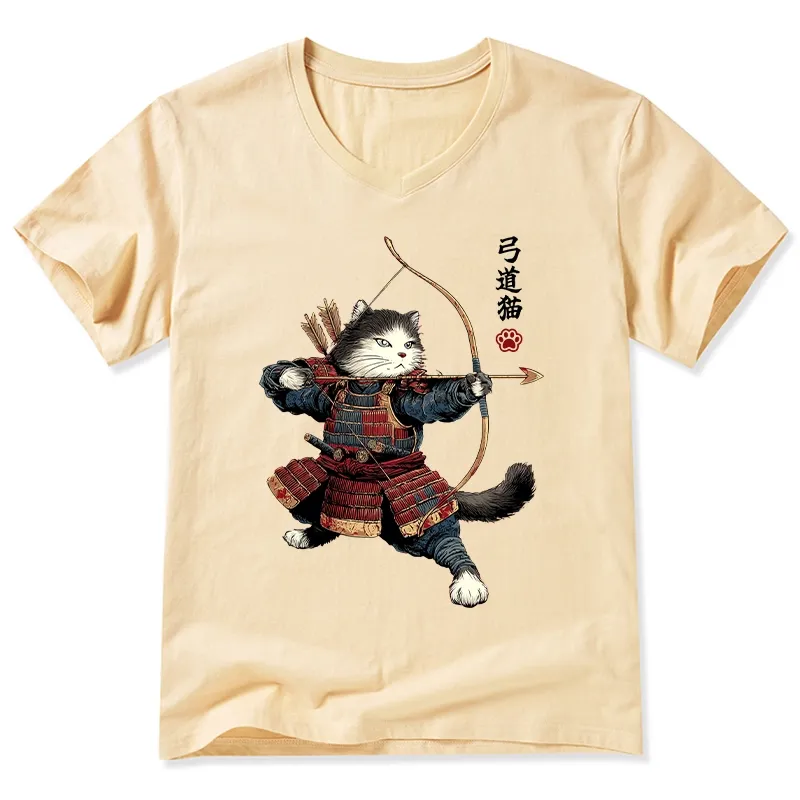 Tokyo-Tiger Kyudo Samurai Cat V-Neck Classic T-Shirt