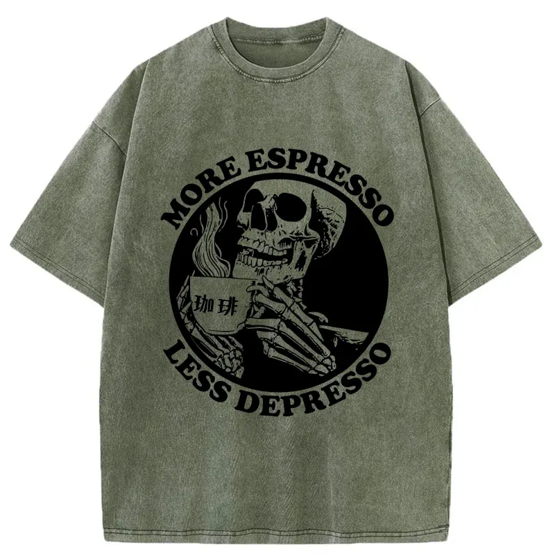 Tokyo-Tiger Skull Drinks Coffee To Reduce Depression Washed T-Shirt