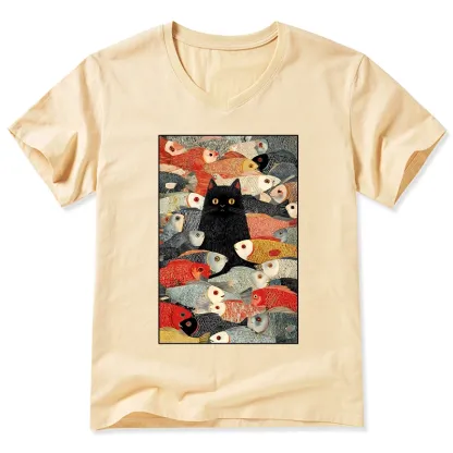 Tokyo-Tiger Cats And Fish V-Neck Classic T-Shirt
