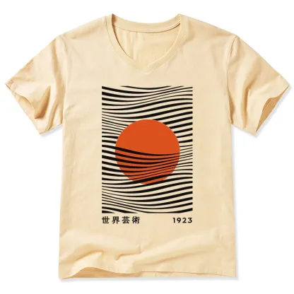 Tokyo-Tiger Minimalist Art Sun V-Neck Classic T-Shirt