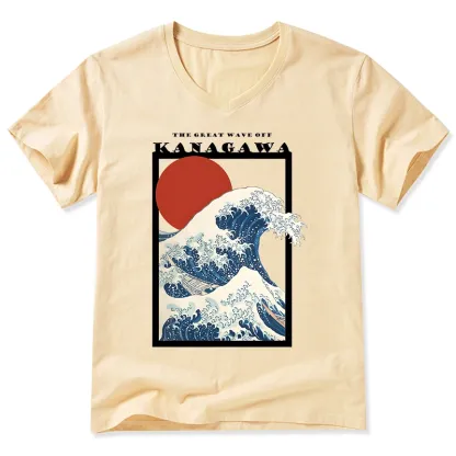 Tokyo-Tiger Minimalist Ukiyo-e Waves V-Neck Classic T-Shirt