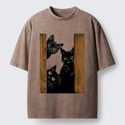 Tokyo-Tiger Funny Cats Spying On You Washed T-Shirt