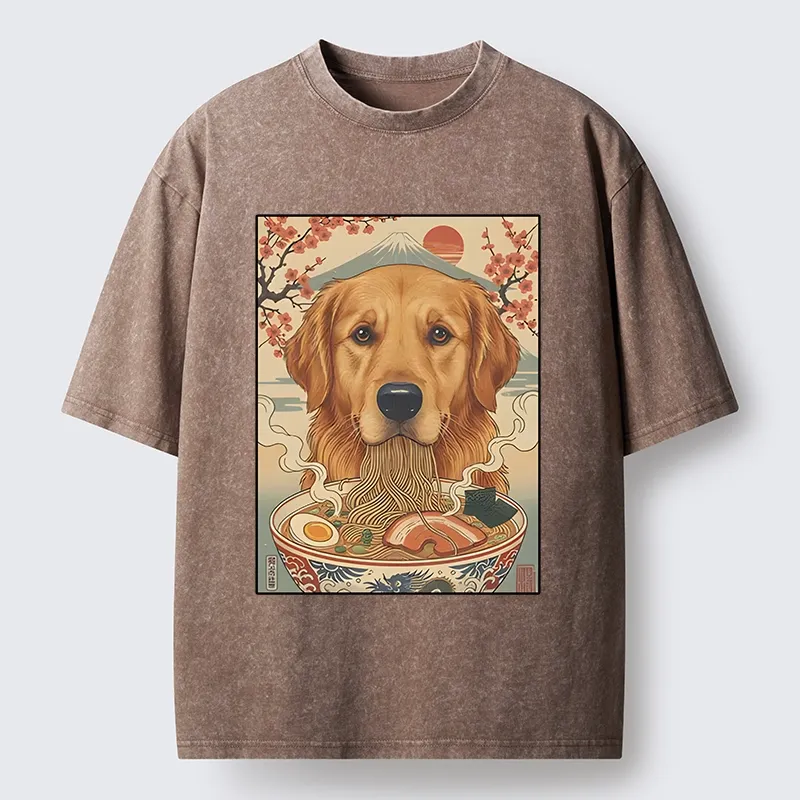 Tokyo-Tiger Japanese Style Dog Ramen Meme Washed T-Shirt