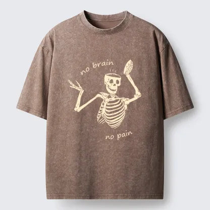 Tokyo-Tiger Skeletons Feel No Pain Washed T-Shirt