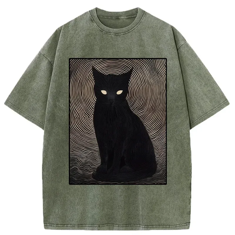Tokyo-Tiger Scary Black Cat Washed T-Shirt