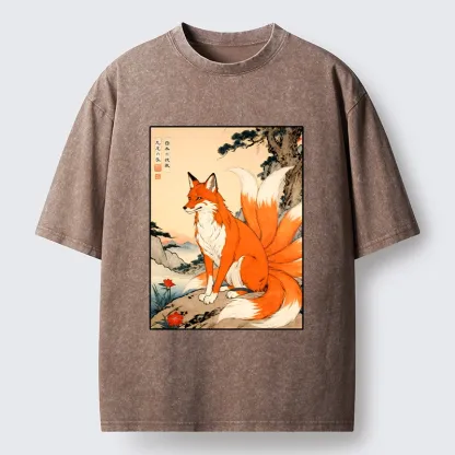 Tokyo-Tiger Mystical Nine Tails Fox Washed T-Shirt