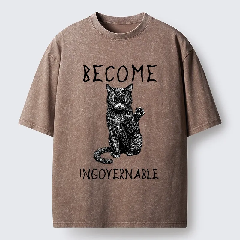 Tokyo-Tiger Rebel Black Cat Attitude Washed T-Shirt
