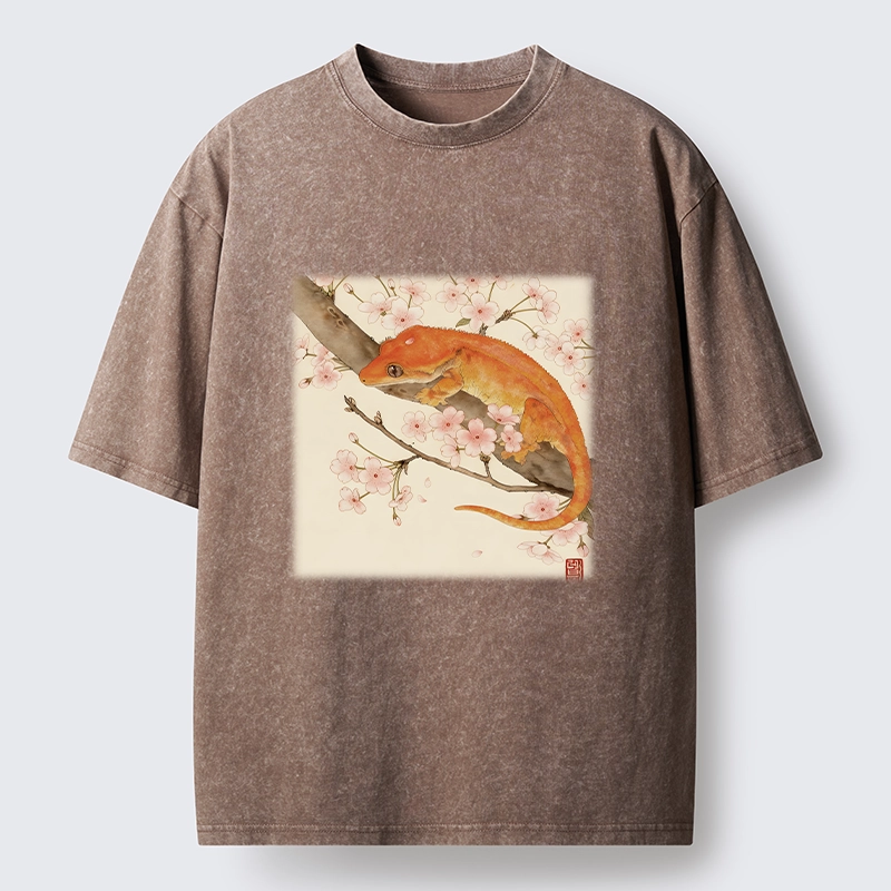 Tokyo-Tiger Sakura Gecko Japanese Washed T-Shirt