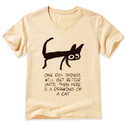 Tokyo-Tiger Cat Cheer Up Drawing V-Neck Classic T-Shirt
