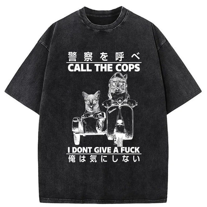 Tokyo-Tiger Funny Cat Riding A Motorcycle Washed T-Shirt