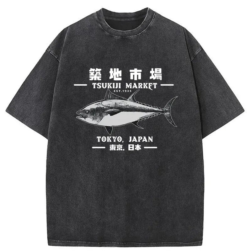 Tokyo-Tiger Japanese Tsukiji Market Washed T-Shirt